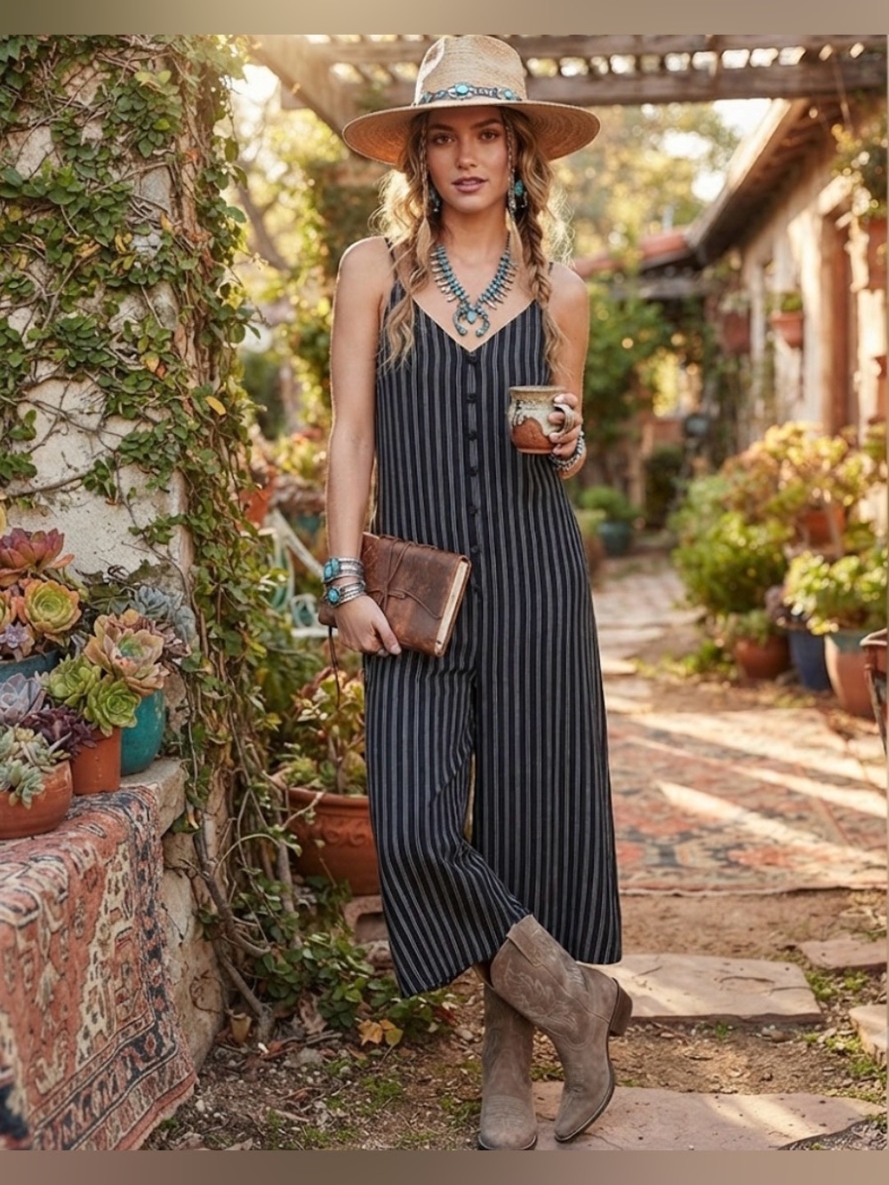 Audrey 3+1 black and white striped button jumpsuit size small